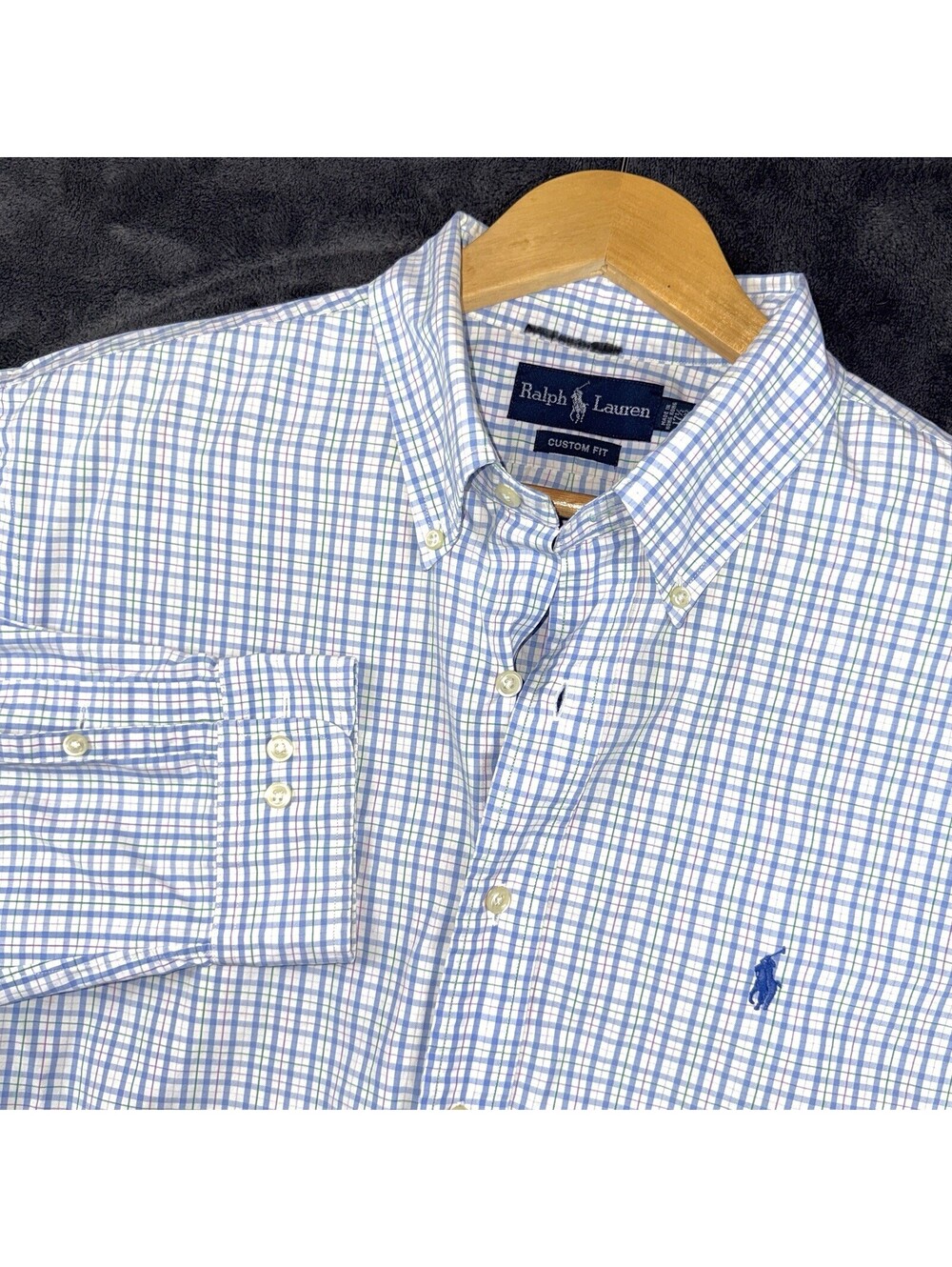 Polo Ralph Lauren Men’s Custom Fit Plaid Check Button Down Shirt Pony Logo 17.5
